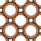 A pattern of black and orange stylized rings