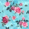 Pattern blue lagoon roses for romantic mood