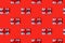 Pattern, Blue white stripe gift box, red bows on red background in national colors of USA, Russia, France or England, concept of
