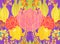 Pattern bright painted with watercolor exotic background yellow violet