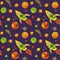 Pattern with bright rockets, space print. For children's textiles