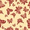 Pattern, brown stylized butterflies on a beige background, vector illustration