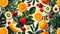 A pattern of a bunch of different fruits and vegetables, AI