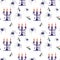Pattern with candlesticks and spiders for halloween. Candlestick with three burning candles, a spider and a cobweb on white