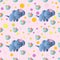 Pattern with cartoon cute toy baby elephant