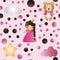 Pattern with cartoon cute toy baby girl and bear