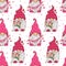 pattern with cartoon pink gnomes with flowers for Valentine\\\'s Day and Mother\\\'s Day