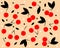 Pattern with cherries with black leaves