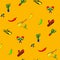 Pattern for cinco de mayo with a sombrero, maracas, jalapeno, margarita, guitar and cactus