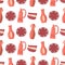 Pattern with clay vases, pitchers and plates. Vector illustration isolated on white background.