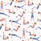 Pattern with Collection of beautiful fit girl doing pilates exercises