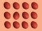 Pattern of colored chicken eggs isolated on pastel background. Top view. Minimalistic design