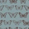 Pattern of contour stylized beautiful butterflies in dark dusty color