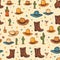 A pattern of cowboy hats and boots. Seamless pattern.