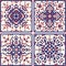 Pattern cross stitch set. Scandinavian patterns, Patterns for embroidery. Red-blue background. Vector illustration Eps10