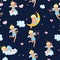 Pattern with cupids, hearts, clouds and stars. Vector graphics