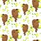 Pattern cute capybara gives a flower. A funny character is an animal in a meadow with flowers. Charming cute kawaii