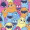 Pattern with cute cartoon monsters.