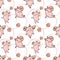 Pattern with cute cartoon piglets and nose marks on white background.