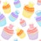 Pattern of cute cupcakes with crowns and confetti in pastel colors