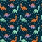 A pattern with cute dinosaurs. Children's Fund of wild animals doodle. Cartoon characters for textiles.