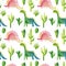 Pattern with cute dinosaurs watercolor