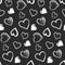 Pattern with cute grunge monochrome hearts