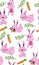 Pattern cute pink rabbits on white