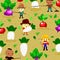 pattern with cute radish on field and farmer,vegetables and worker cartoon style,vector.