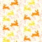 Pattern of cute red and yellow rabbits. Vector illustration.