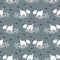 Pattern with cute surf puppies blue sea background.