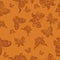 Pattern, dark brown stylized butterflies on a light brown background, vector illustration