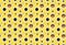 A pattern with different coffee mugs on a yellow background. Top view