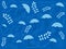 pattern and dotted line with umbrella and leaves on blue background