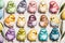 Pattern drawing of different colors small chicks characters, Easter symbol, AI