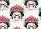 Pattern Emoji baby Frida Kahlo with crown and of colorful flowers, Zipper Mouth Face Emoji, vector isolated