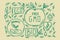 A pattern with energy-saving inscriptions. Organic icons in the doodle circle for textiles. Background about the