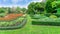 Pattern of English formal garden style, gardens with geometric shape of bush and shrub, decoration with colorful flowering plant