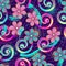 Pattern with fantasy chamomile, psychedelic swirls
