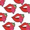 Pattern female mouth dripping with strawberry