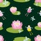 Pattern of flowering water lilies and flying elves