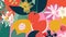 Pattern with flowers, fruits and plants in matisse style. Background with trendy doodle abstract elements.