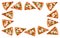 Pattern frame made of top view of pizza pieces on white background