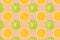 Pattern of fresh fruits isolated on creative colored texture