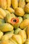 Pattern of fresh yellow mangos in Manaus food market, Brazil