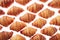 Pattern from freshly baked croissants on a white background.