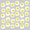 Pattern of fried egg on grey background. concept of happy food