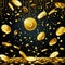 pattern with gold coins, polygonal 3d vector illustration features golden dollar coins, digital money rain, generative AI