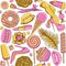 Pattern of gold and pink glamorous female illustrations. Color seamless pattern.