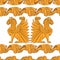 Pattern of golden winged lions and golden leaves
